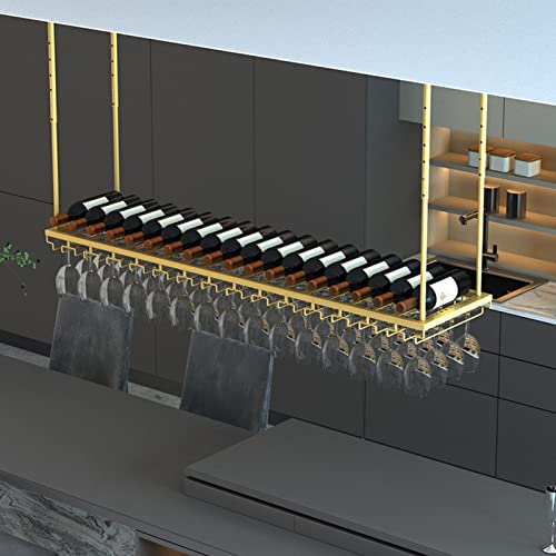 Weinregal | An Der Decke Montierter Weinflaschenhalter | Hängendes Lagerregal Für Stielgläser | Industrieller Dekorativer Ständer Aus Goldenem Metall Für Die Küchenbar / 60 * 30 Cm (100 * 30 Cm) von XDAWQP