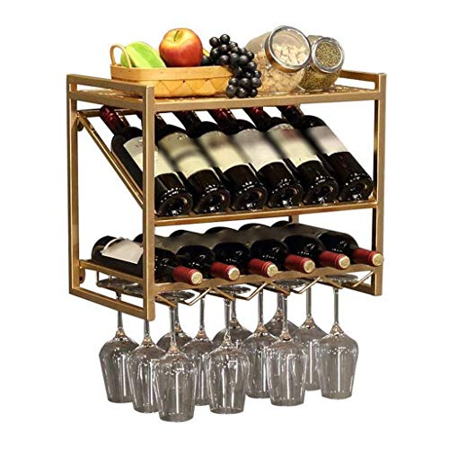 Weinregal-Aufbewahrung, Goldenes, An Der Wand Montiertes Hängeregal, 2-In-1-Halter Für Weinflaschen Und Stielgläser, Für Restaurantbars (Gold, 50 X 30 X 42 cm) von XDAWQP