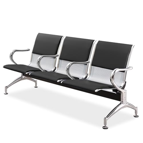 XDAWQP 3-Sitzer-Empfangsbank mit Armlehnen und Rückenlehnen, Bequeme Ledersitzfläche mit hochelastischer Schaumstoffpolsterung, ideal für Wartebereiche，Black von XDAWQP