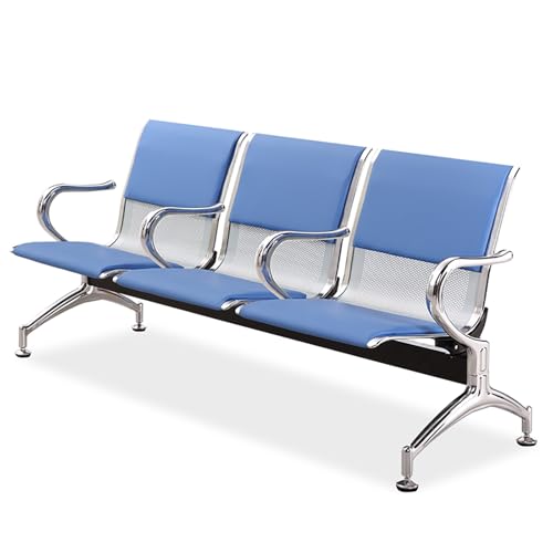 XDAWQP 3-Sitzer-Empfangsbank mit Armlehnen und Rückenlehnen, Bequeme Ledersitzfläche mit hochelastischer Schaumstoffpolsterung, ideal für Wartebereiche，Blue von XDAWQP