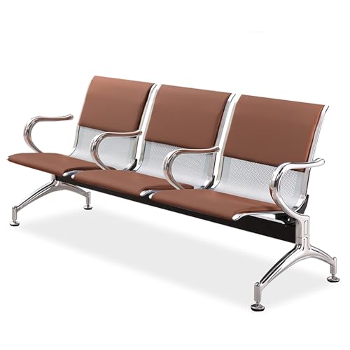 XDAWQP 3-Sitzer-Empfangsbank mit Armlehnen und Rückenlehnen, Bequeme Ledersitzfläche mit hochelastischer Schaumstoffpolsterung, ideal für Wartebereiche，Brown von XDAWQP