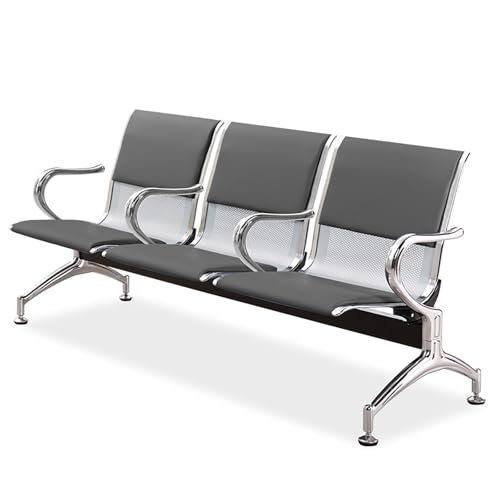 XDAWQP 3-Sitzer-Empfangsbank mit Armlehnen und Rückenlehnen, Bequeme Ledersitzfläche mit hochelastischer Schaumstoffpolsterung, ideal für Wartebereiche，Grey von XDAWQP
