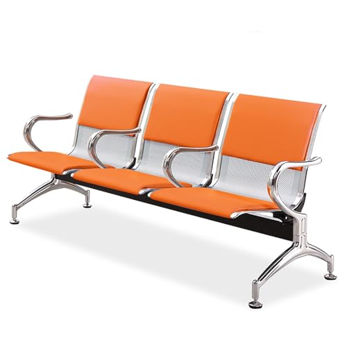 XDAWQP 3-Sitzer-Empfangsbank mit Armlehnen und Rückenlehnen, Bequeme Ledersitzfläche mit hochelastischer Schaumstoffpolsterung, ideal für Wartebereiche，Orange von XDAWQP