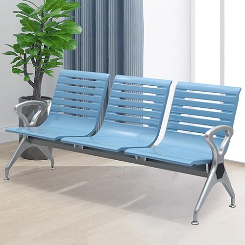 XDAWQP 3-Sitzer-Wartezimmerbank mit Armlehnen und Rückenlehnen, langlebigem kaltgewalztem Stahlgeflecht und verdicktem Rohrträger, ideal für Bürolobbys und Empfangsber，Blue von XDAWQP