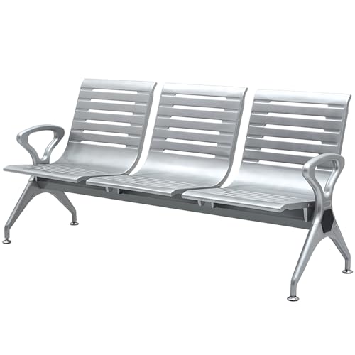 XDAWQP 3-Sitzer-Wartezimmerbank mit Armlehnen und Rückenlehnen, langlebigem kaltgewalztem Stahlgeflecht und verdicktem Rohrträger, ideal für Bürolobbys und Empfangsber，Silver von XDAWQP
