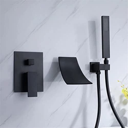 XDAWQP An Der Wand Montierter Badewannenhahn Mit Handbrause, Moderner Wandeinbau-Wannenfüll- Und Duschmischhahn Mit Keramikventil, Einhebel-Wasserhahn Mit Wasserfallau，Black von XDAWQP