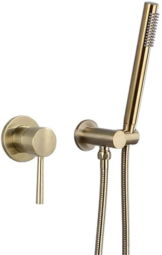 XDAWQP Badezimmer-Duschset Aus Gebürstetem Goldenem Messing, An Der Wand Montierter Kalt- Und Warmwassermischhahn Mit Handbrause, Duschhahn-Set, Gold (Gold)，Gold von XDAWQP