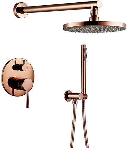 XDAWQP Duscharmatur-Set Aus Massivem Messing Mit Rundem 8-12-Zoll-Duschkopf, Badezimmer-Duschsystem, Wandduschset, Roségold-Finish, 10 Zoll (8 Zoll)，8inch von XDAWQP