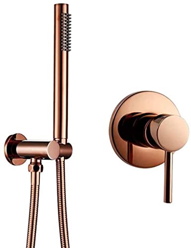 XDAWQP Duscharmaturen, Handbrause Aus Roségold, Schlauchhalterung Aus Messing Mit Duschventil-Set, Badezimmer-Duschset Aus Massivem Messing, Goldmessing， von XDAWQP