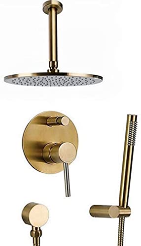 XDAWQP Dusche, Gebürstetes Goldmessing, An Der Decke Montiertes Badezimmer-Regenmischer-Kombiset Mit 8-12 Zoll Rundem Regenduschkopf Und Handbrause, Luxuriöses Duschse， von XDAWQP