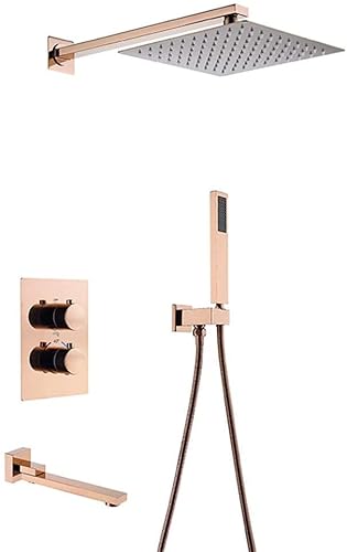 XDAWQP Duschhahnsystem-Set, Messing, Roségold, Duschhahn, Regenduschkopf, Badezimmer-Duschsystem, Umsteller, Thermostatventil, Duschset, 12 Zoll (12 Zoll)，12 Inch von XDAWQP