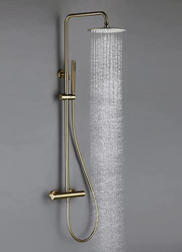 XDAWQP Duschsystem, Thermostat-Duschmischerventil-Set Aus Gebürstetem Gold Mit Wandhalterung Für Badezimmer Mit 8-12 Zoll Runder Handbrause Mit Regendusche, Luxus-Dusc，8 Inch von XDAWQP
