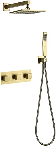 XDAWQP Duschsystem Mit Handbrause-Wasserhahn-Set Mit 8-Zoll-Regenbrausekopf, Duschset Zur Wandmontage Aus Messing, Regenmischer-Dusch-Kombi-Set, Gebürstetes G, XDAWQP Duschsystem Mit Handbrause-Wasserhahn-Set Mit 8-Zoll-Regenbrausekopf, Duschset Zur Wandmontage Aus Messing, Regenmischer-Dusch-Kombi-Set, Gebürstetes G, von XDAWQP