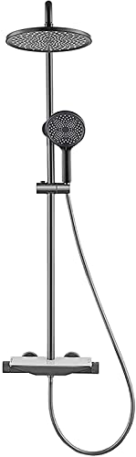 XDAWQP Duschsystem Thermostat-Duscharmatur-Set 10 Zoll Dusch-Kombi-Set An Der Wand Montiertes Regenmischer-Kombi-Set Mit Wasserfall-Wannenauslauf, Rundem Regenduschkop， Grey von XDAWQP