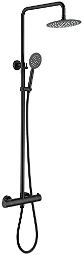 XDAWQP Duschsystem-Thermostat-Set, Freiliegendes Duschmischventil, Badezimmer-Regendusche, Wandmontage, Duschhahn-Set, Verstellbar, Rund, 25,4 cm, Top-Sprühduschkopf M，Black von XDAWQP
