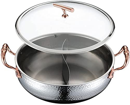 XDAWQP Edelstahl-Shabu-Shabu-Hotpot, Multifunktionaler Doppelseitiger Hotpot Mit Trennwand Und Deckel, Suppenkochgeschirr Für Familienfeiern Zu Hause, Chinesischer HotStyle 2-Diameter 32CM von XDAWQP