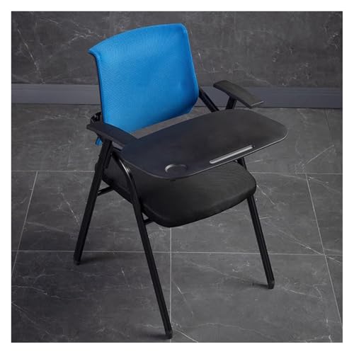 XDAWQP Ergonomischer Bürostuhl mit Tablet-Armlehne, klappbarer Schreibtisch, befestigter Lordosenstütze, Netzgewebe, Gästeempfang, Stapelstühle für Schulungsräume, Grü，Blue von XDAWQP