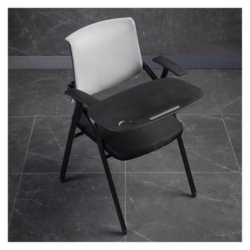 XDAWQP Ergonomischer Bürostuhl mit Tablet-Armlehne, klappbarer Schreibtisch, befestigter Lordosenstütze, Netzgewebe, Gästeempfang, Stapelstühle für Schulungsräume, Grü，Grey von XDAWQP