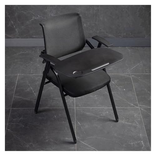 XDAWQP Ergonomischer Bürostuhl mit Tablet-Armlehne, klappbarer Schreibtisch, befestigter Lordosenstütze, Netzgewebe, Gästeempfang, Stapelstühle für Schulungsräume, Grü，Nero von XDAWQP