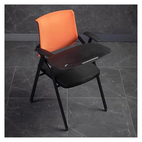 XDAWQP Ergonomischer Bürostuhl mit Tablet-Armlehne, klappbarer Schreibtisch, befestigter Lordosenstütze, Netzgewebe, Gästeempfang, Stapelstühle für Schulungsräume, Grü，Orange von XDAWQP