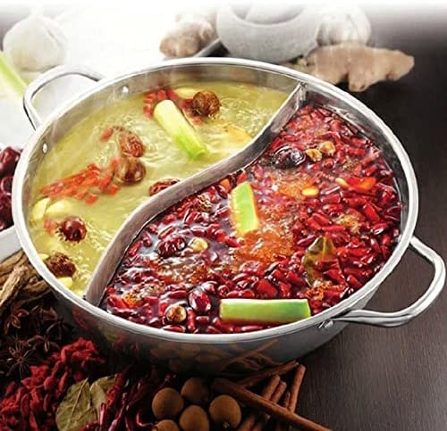 XDAWQP Hotpot Edelstahltopf Hotpot Induktionsherd Gasherd Kompatibler Topf Home Küche Kochgeschirr Suppenkochtopf Zwillingsgeteilter Edelstahl Shabu Hot Divide12.6 in von XDAWQP