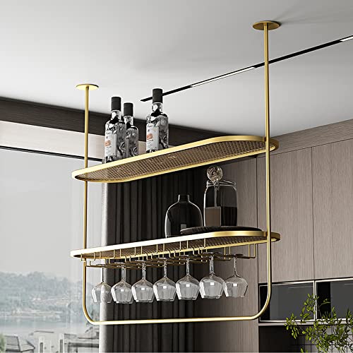 XDAWQP Industrielle Weinregale, Weinhalter In Deckenform, Weinflaschenhalter, 2-Lagiges Hängendes Lagerregal Aus Edelstahl, Vintage-Wohnkultur, Gold, 80 * 30 * 95 cm von XDAWQP