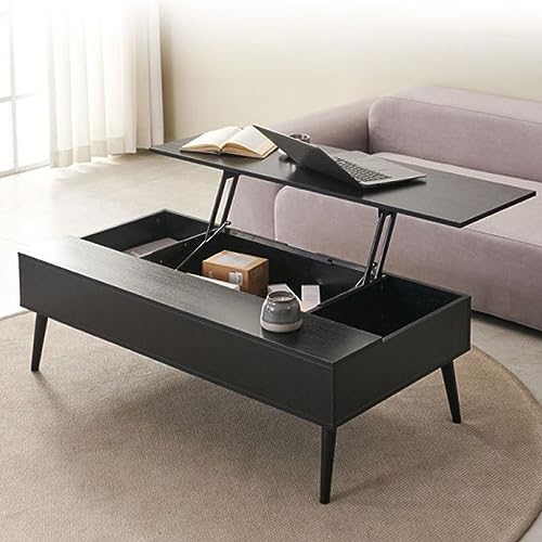XDAWQP Klappstuhl 3-in-1 höhenverstellbarer Kaffee-Esstisch mit anhebbarer Platte und 4 Metallbeinen Moderner rechteckiger Hochglanz-Wartebereichstisch，Black 100 von XDAWQP