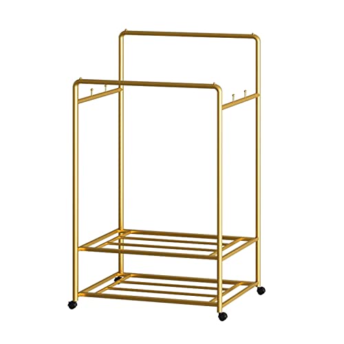 XDAWQP Kleiderständer Beweglicher Kleiderständer Bodenstehender 2-lagiger Garderobenständer für Schlafzimmer Schmiedeeisen-Kleiderständer mit Doppelstange Multifunktionaler Lage,Gold 120x40x160CM von XDAWQP
