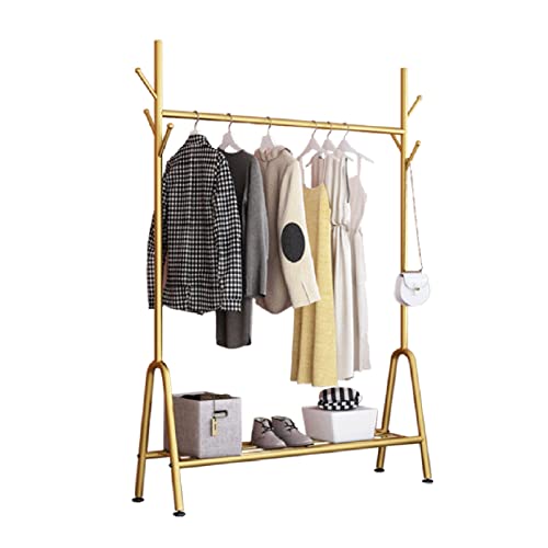 XDAWQP Kleiderständer Goldener Kleiderständer Mit 6 Haken Und Ablagen Kleiderstange Aus Metall Schlafzimmer Wohnzimmer Kleiderständer Multifunktions-Hochleistungsgarderobe,Einfarbig 120x35x162cm von XDAWQP