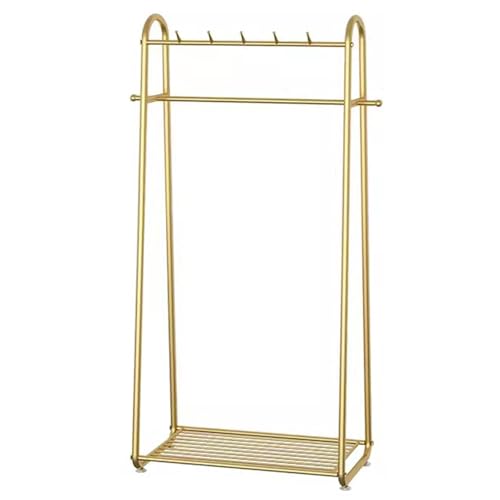 XDAWQP Kleiderständer Moderne Garderobenständer Freistehend, Robuster Kleiderständer Zum Aufhängen Von Kleidung, Kleiderständer Aus Metall Mit Unteren Ablagen Und Haken, Gold, S,Gold 100X36X172CM von XDAWQP