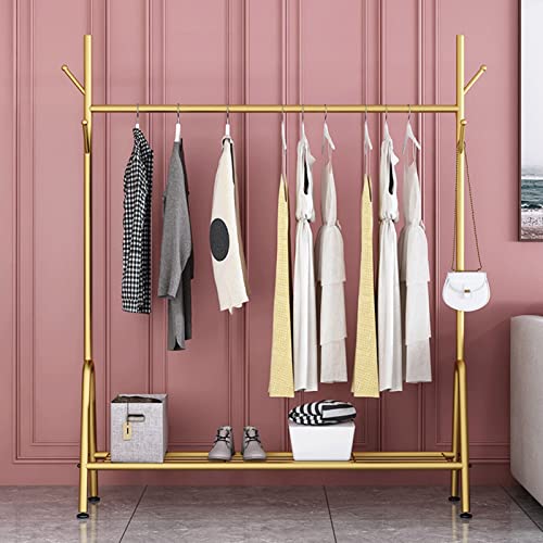 XDAWQP Kleiderständer Moderner und stilvoller Goldener Kleiderständer mit Regalen und 6 Haken Multifunktionaler Kleiderständer aus Metall Einzelhandels-Kleiderständer,Einfarbig 100x35x162cm von XDAWQP