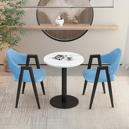 XDAWQP Moderner Clubtisch für den Empfangsraum im Büro, 3-teiliges Esszimmerset mit 2 gepolsterten PU-Stühlen, rundes Esstischset für kleine Konferenzräume oder Küchen，Leather Style 3 28x28x71cm von XDAWQP