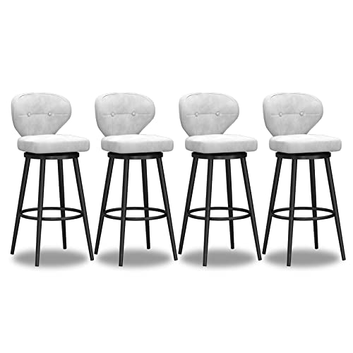 XDAWQP Moderner drehbarer Barhocker aus Samt mit niedriger Rückenlehne, Höhe der Theke, Stuhl für Kücheninsel, Beine aus schwarzem Metall, elegante gepolsterte Sitzfläche, weiß, 4 Stück, Höhe: 65 cm von XDAWQP