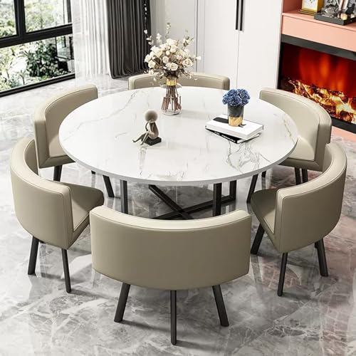 XDAWQP Modernes Büro-Empfangsraum-Clubtisch- und Stuhlset für kleine Konferenzverhandlungen oder Esszimmer, inklusive 6 Stühlen und Tisch，Leatherlight Gray von XDAWQP