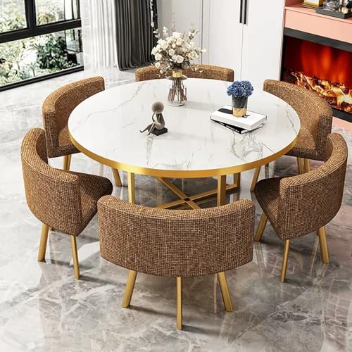 XDAWQP Modernes Büro-Empfangsraum-Clubtisch- und Stuhlset für kleine Konferenzverhandlungen oder Esszimmer, inklusive 6 Stühlen und Tisch，Linenbrown von XDAWQP