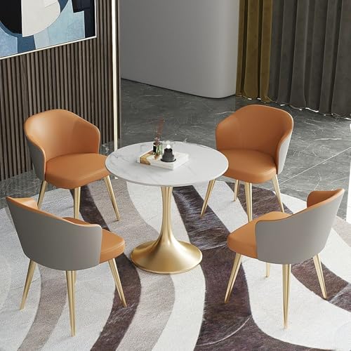 XDAWQP Modernes kleines Konferenzraum-Tischset mit 4 PU-Lederstühlen, runder Büro-Empfangstisch und Couchtisch-Set für Café, Bäckerei oder Lounge，Orange 70cm/27.5in von XDAWQP