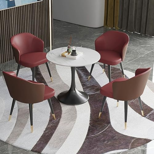 XDAWQP Modernes kleines Konferenzraum-Tischset mit 4 PU-Lederstühlen, runder Büro-Empfangstisch und Couchtisch-Set für Café, Bäckerei oder Lounge，Red 70cm/27.5in von XDAWQP