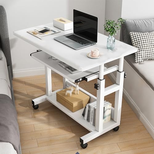 XDAWQP Multifunktionaler Mobiler Lift-Nachttisch, Computertisch Mit Tastaturablage, Nachttisch, Beweglicher Heim-Laptop-Büro-Studientisch, Schwarz-Weißer Nachttisch Mit Rollen, 23,6 Zoll (3) von XDAWQP