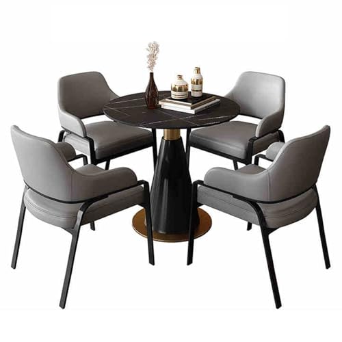 XDAWQP Runder Büro-Empfangstisch-Set mit weicher Rückenlehne, Kleiner Konferenztisch für Balkon, Café, Möbel im grauen Stil，Grey 80cm/31.4in von XDAWQP