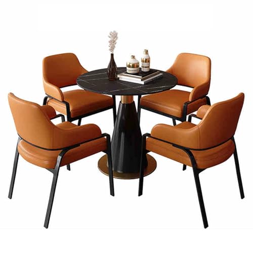 XDAWQP Runder Büro-Empfangstisch-Set mit weicher Rückenlehne, Kleiner Konferenztisch für Balkon, Café, Möbel im grauen Stil，Orange 80cm/31.4in von XDAWQP