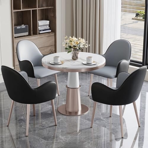 XDAWQP Runder Empfangstisch und Stuhlset für kleine Konferenzräume, 80 cm großer Couchtisch mit 4 Stühlen für die Lounge in Hellgrau und Blau，Light Gray+Black One Size von XDAWQP
