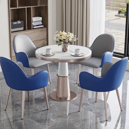 XDAWQP Runder Empfangstisch und Stuhlset für kleine Konferenzräume, 80 cm großer Couchtisch mit 4 Stühlen für die Lounge in Hellgrau und Blau，Light Gray+Blue One Size von XDAWQP
