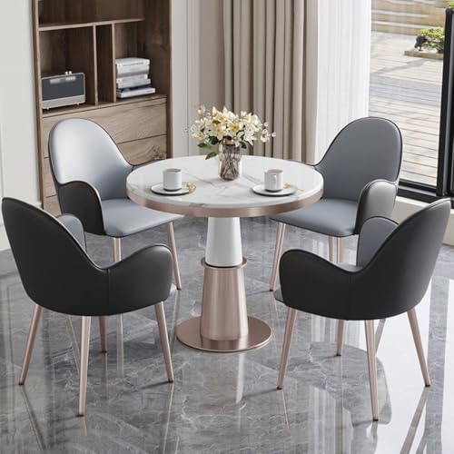 XDAWQP Runder Empfangstisch und Stuhlset für kleine Konferenzräume, 80 cm großer Couchtisch mit 4 Stühlen für die Lounge in Hellgrau und Blau，Light Gray+Dark Gray One Size von XDAWQP