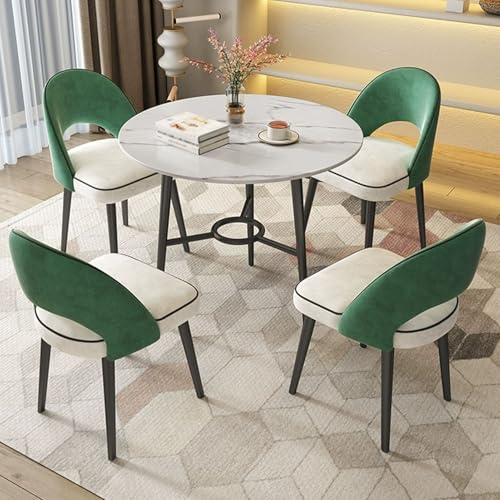 XDAWQP Rundes Marmortisch-Set mit Stühlen mit PU-Rückenlehne, 5-teiliges Couchtisch- und Stuhl-Set für Büroempfang oder Clubraum, 80 cm großer Verhandlungstisch für FA，Black One Size von XDAWQP