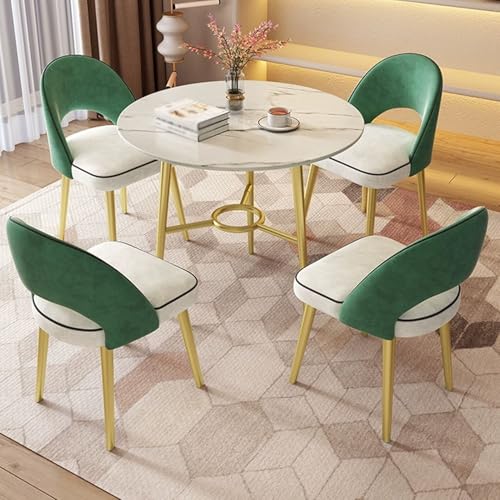 XDAWQP Rundes Marmortisch-Set mit Stühlen mit PU-Rückenlehne, 5-teiliges Couchtisch- und Stuhl-Set für Büroempfang oder Clubraum, 80 cm großer Verhandlungstisch für FA，Gold One Size von XDAWQP