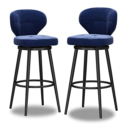 XDAWQP Set mit 4 modernen Barhockern mit niedriger Rückenlehne, Beine aus grauem Metall und mit Samt bezogenen Thekenstühlen für Kücheninsel und Bar, Blau, 2 Stück, Höhe 75 cm von XDAWQP