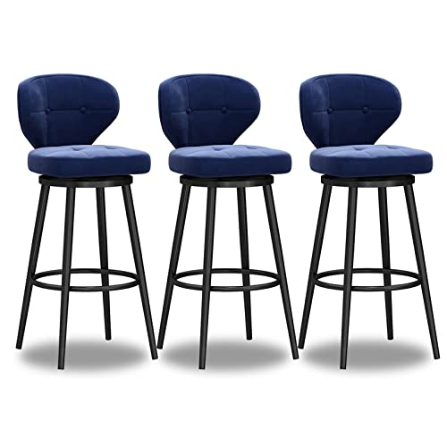 XDAWQP Set mit 4 modernen Barhockern mit niedriger Rückenlehne, Beine aus grauem Metall und mit Samt bezogenen Thekenstühlen für Kücheninsel und Bar, Blau, 3 Stück, Höhe 75 cm von XDAWQP