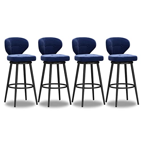 XDAWQP Set mit 4 modernen Barhockern mit niedriger Rückenlehne, Beine aus grauem Metall und mit Samt bezogenen Thekenstühlen für Kücheninsel und Bar, Blau, 4 Stück, Höhe 75 cm von XDAWQP
