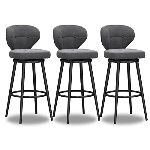 XDAWQP Set mit 4 modernen Barhockern mit niedriger Rückenlehne, Beine aus grauem Metall und mit Samt bezogenen Thekenstühlen für Kücheninsel und Bar, Grau, 3 Stück, Höhe: 75 cm von XDAWQP