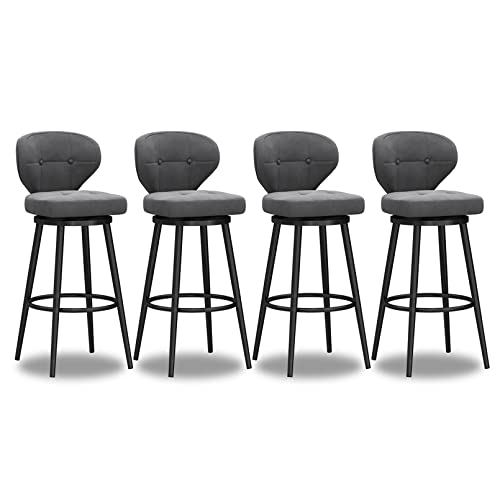 XDAWQP Set mit 4 modernen Barhockern mit niedriger Rückenlehne, Beine aus grauem Metall und mit Samt bezogenen Thekenstühlen für Kücheninsel und Bar, Grau, 4 Stück, Höhe: 75 cm von XDAWQP